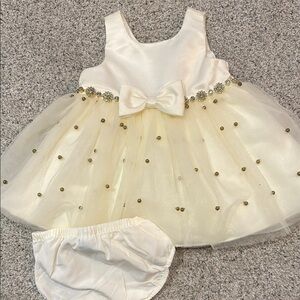 Elegant Ivory & Gold Baby Girl Formal Dress with Bow